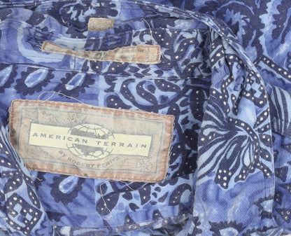 American Terrain Unisex Blue Paisley Button-Up Shirt L Long Sleeve