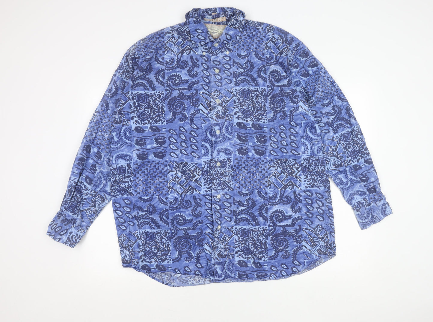 American Terrain Unisex Blue Paisley Button-Up Shirt L Long Sleeve