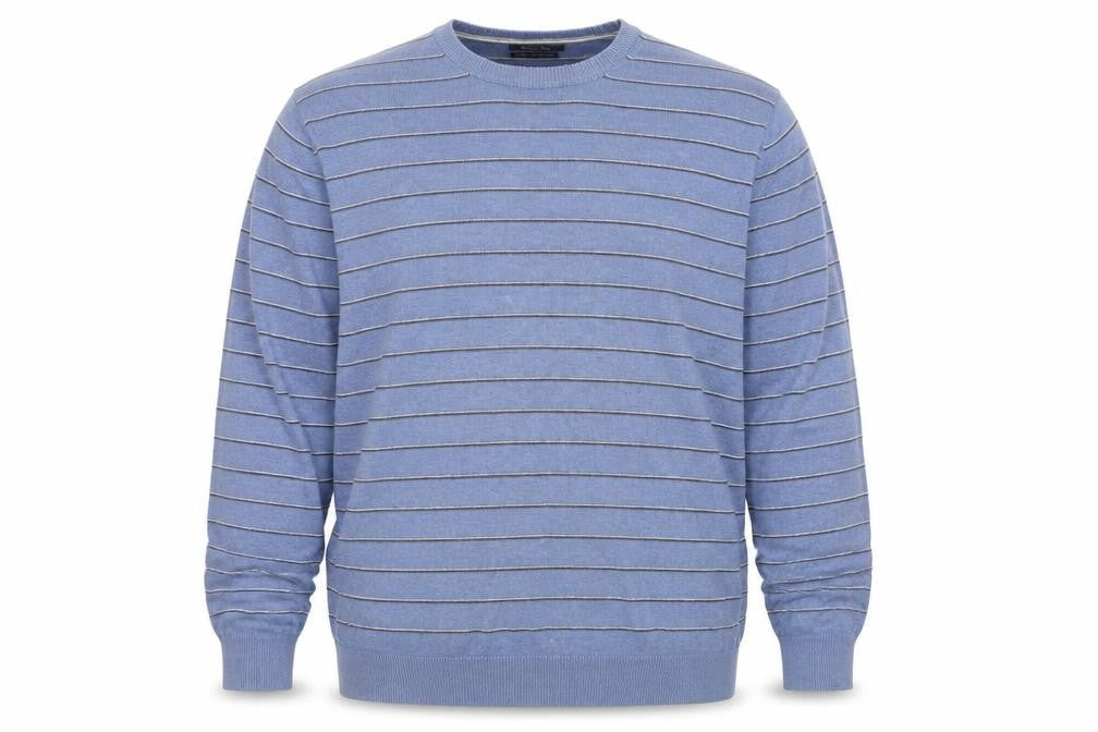 Front view of Massimo Dutti Men’s Blue Striped Cotton Cashmere Jumper 2XL