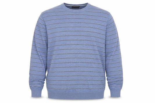 Massimo Dutti Men’s Blue Striped Cotton Cashmere Jumper 2XL