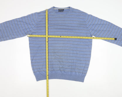 Massimo Dutti Men’s Blue Striped Cotton Cashmere Jumper 2XL