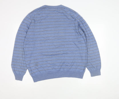 Massimo Dutti Men’s Blue Striped Cotton Cashmere Jumper 2XL