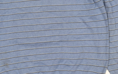 Massimo Dutti Men’s Blue Striped Cotton Cashmere Jumper 2XL