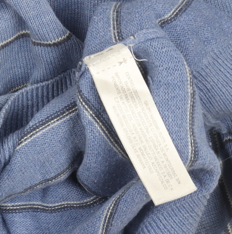 Massimo Dutti Men’s Blue Striped Cotton Cashmere Jumper 2XL