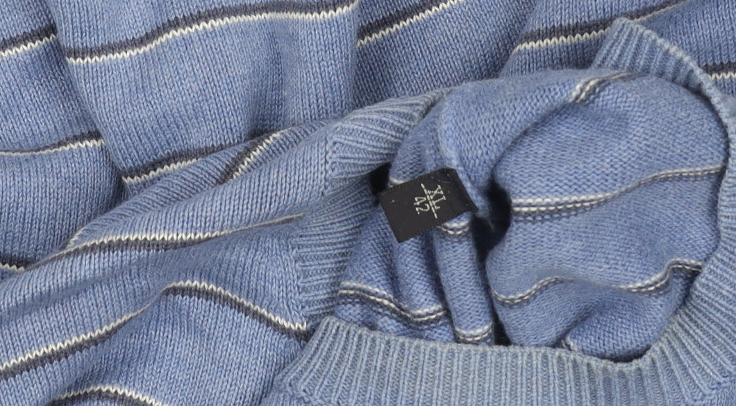 Massimo Dutti Men’s Blue Striped Cotton Cashmere Jumper 2XL