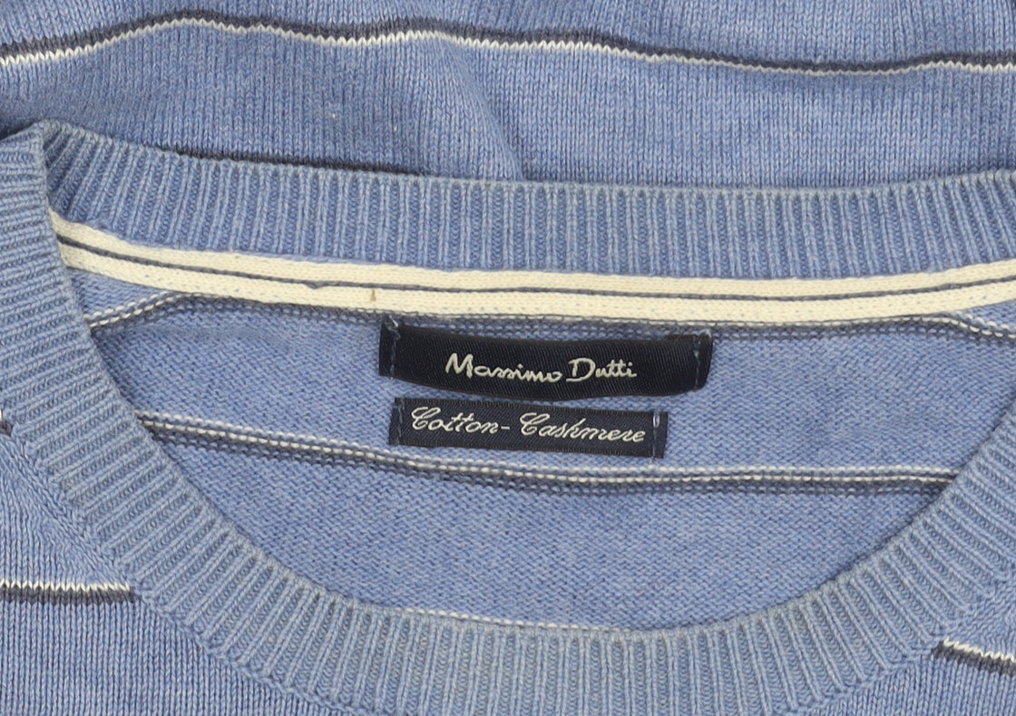 Massimo Dutti Men’s Blue Striped Cotton Cashmere Jumper 2XL