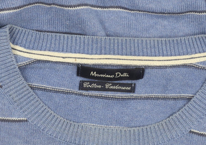 Massimo Dutti Men’s Blue Striped Cotton Cashmere Jumper 2XL