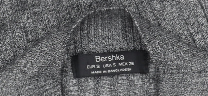 Bershka Women Grey Slim Fit Mock Neck Ribbed Knit Jumper Size S
