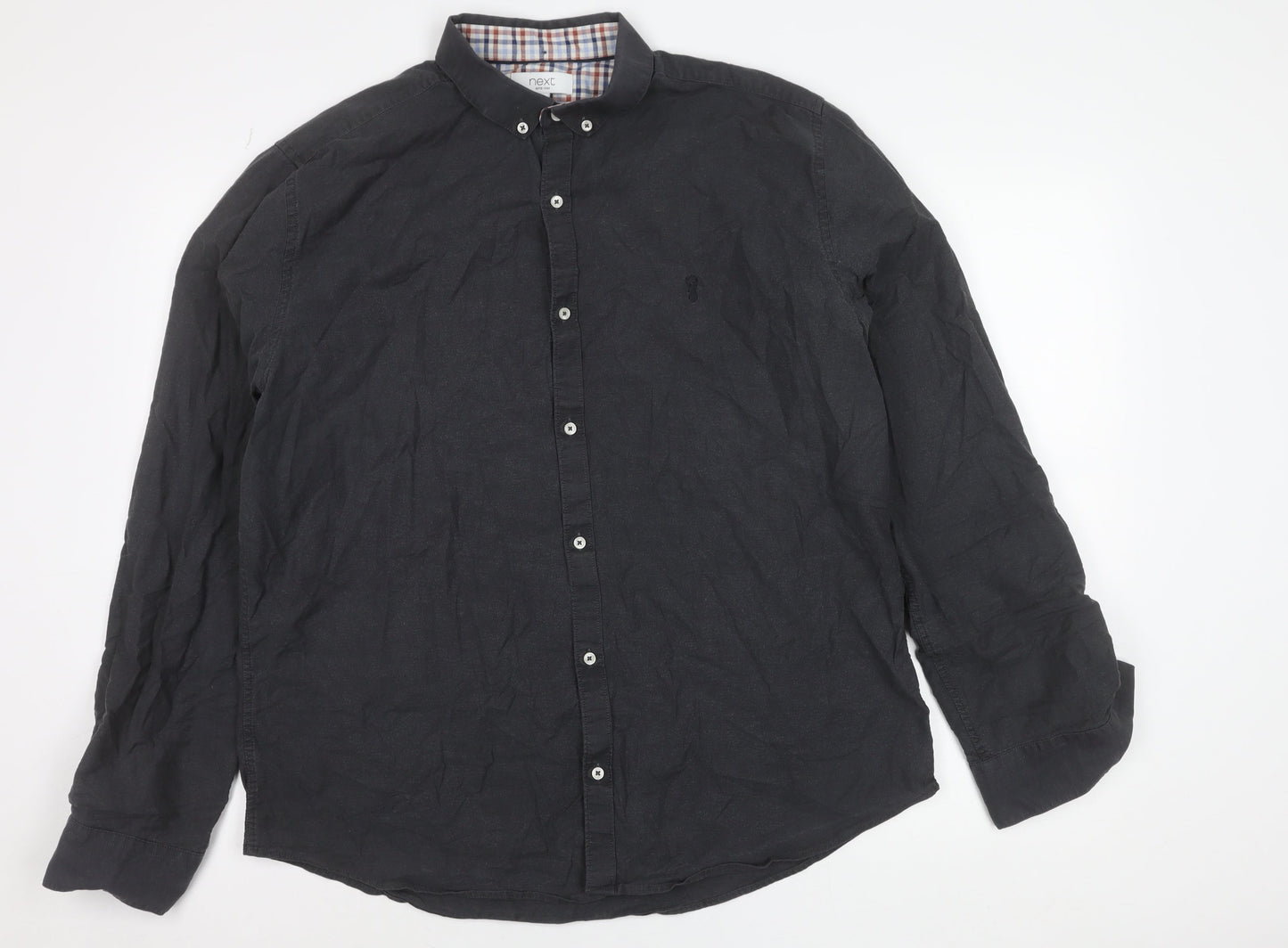 Next Men’s Black XL 45-47" Regular Fit Cotton Long Sleeve Button-Up Shirt