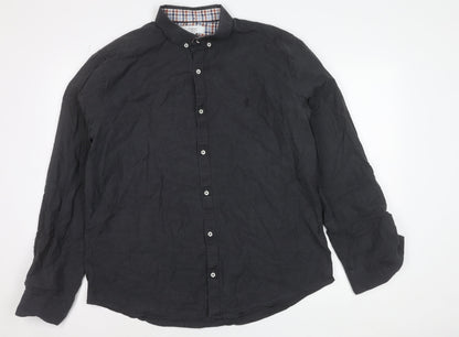 Next Men’s Black XL 45-47" Regular Fit Cotton Long Sleeve Button-Up Shirt