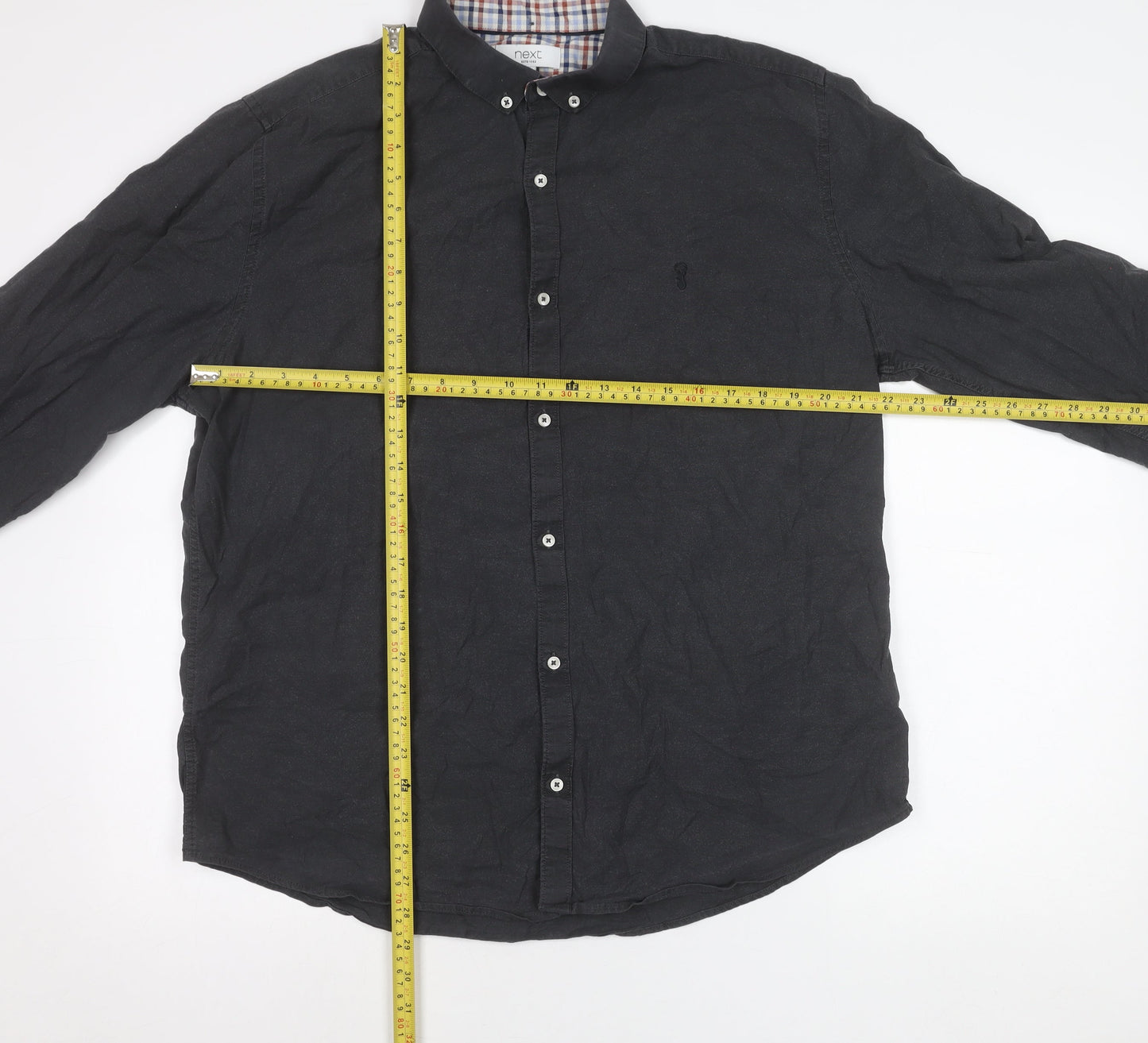 Next Men’s Black XL 45-47" Regular Fit Cotton Long Sleeve Button-Up Shirt