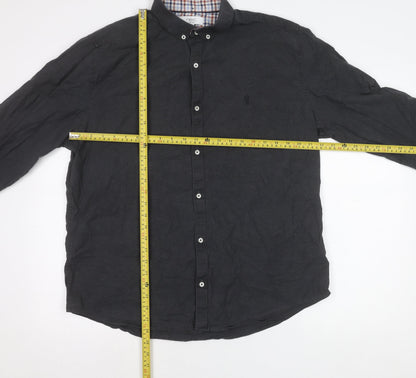 Next Men’s Black XL 45-47" Regular Fit Cotton Long Sleeve Button-Up Shirt