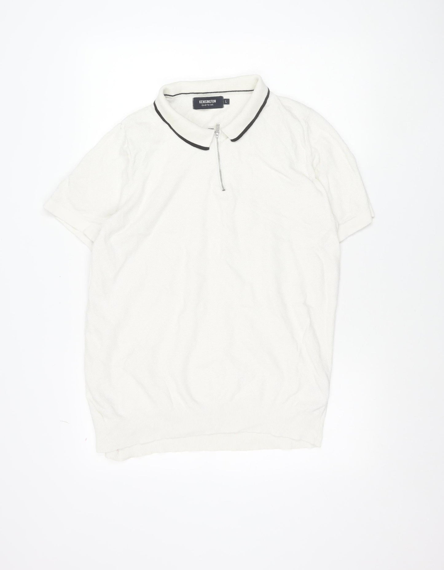 Kensington Eastside Men’s White Cotton Polo Shirt L 1/4 Zip
