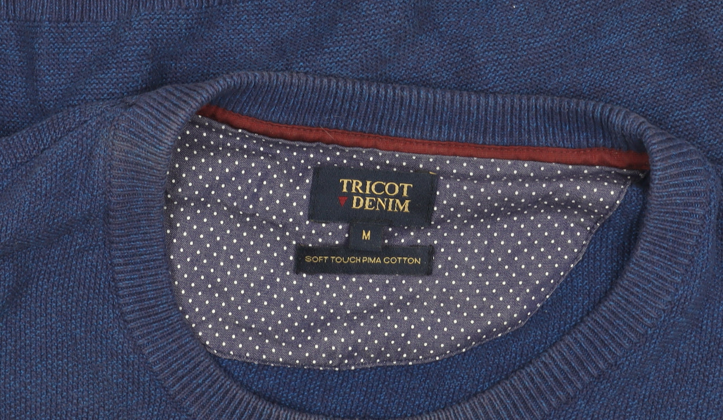 Tricot Denim Mens Blue Cotton Crew Neck Pullover Jumper Size M