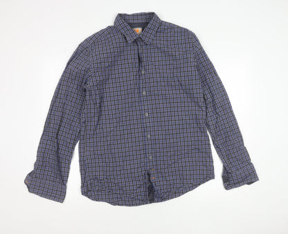 Hugo Boss Orange Men's Blue Check Cotton Button-Up Shirt L