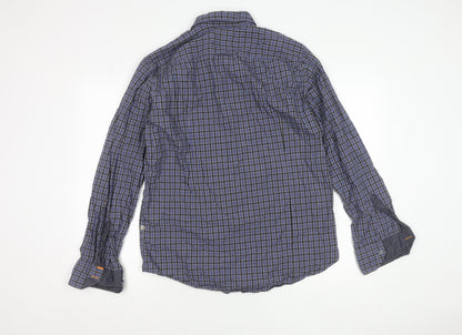 Hugo Boss Orange Men's Blue Check Cotton Button-Up Shirt L
