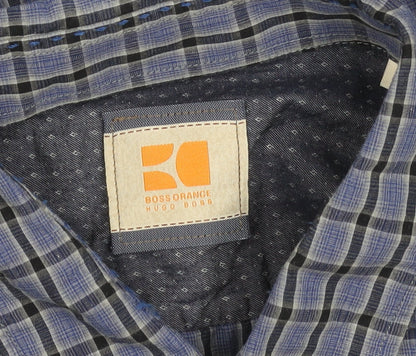 Hugo Boss Orange Men's Blue Check Cotton Button-Up Shirt L