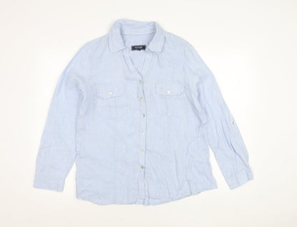 Maine New England Men's Blue Linen Long Sleeve Button-Up Shirt Size 14