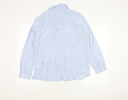 Maine New England Men's Blue Linen Long Sleeve Button-Up Shirt Size 14