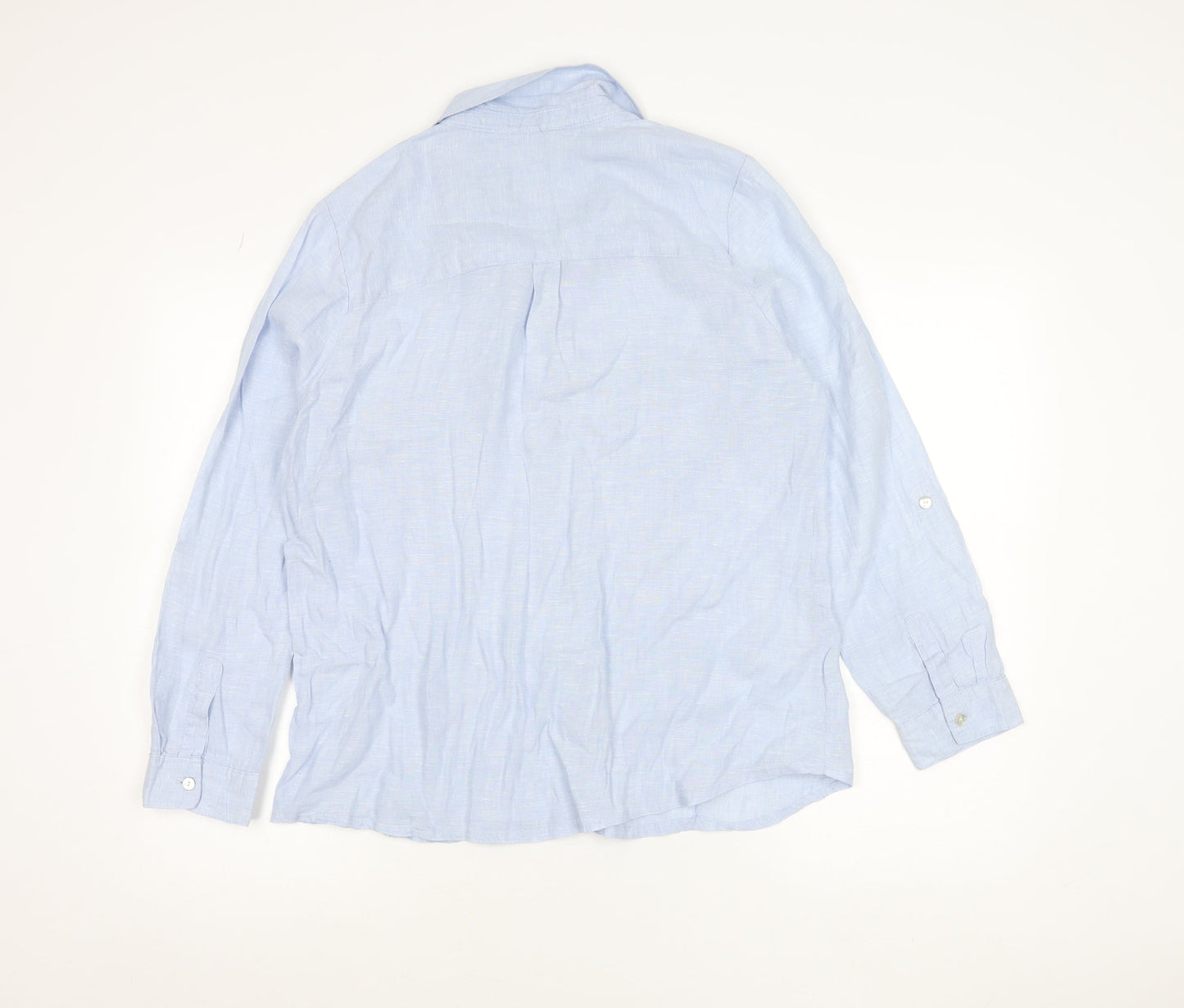 Maine New England Men's Blue Linen Long Sleeve Button-Up Shirt Size 14