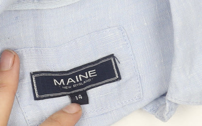Maine New England Men's Blue Linen Long Sleeve Button-Up Shirt Size 14