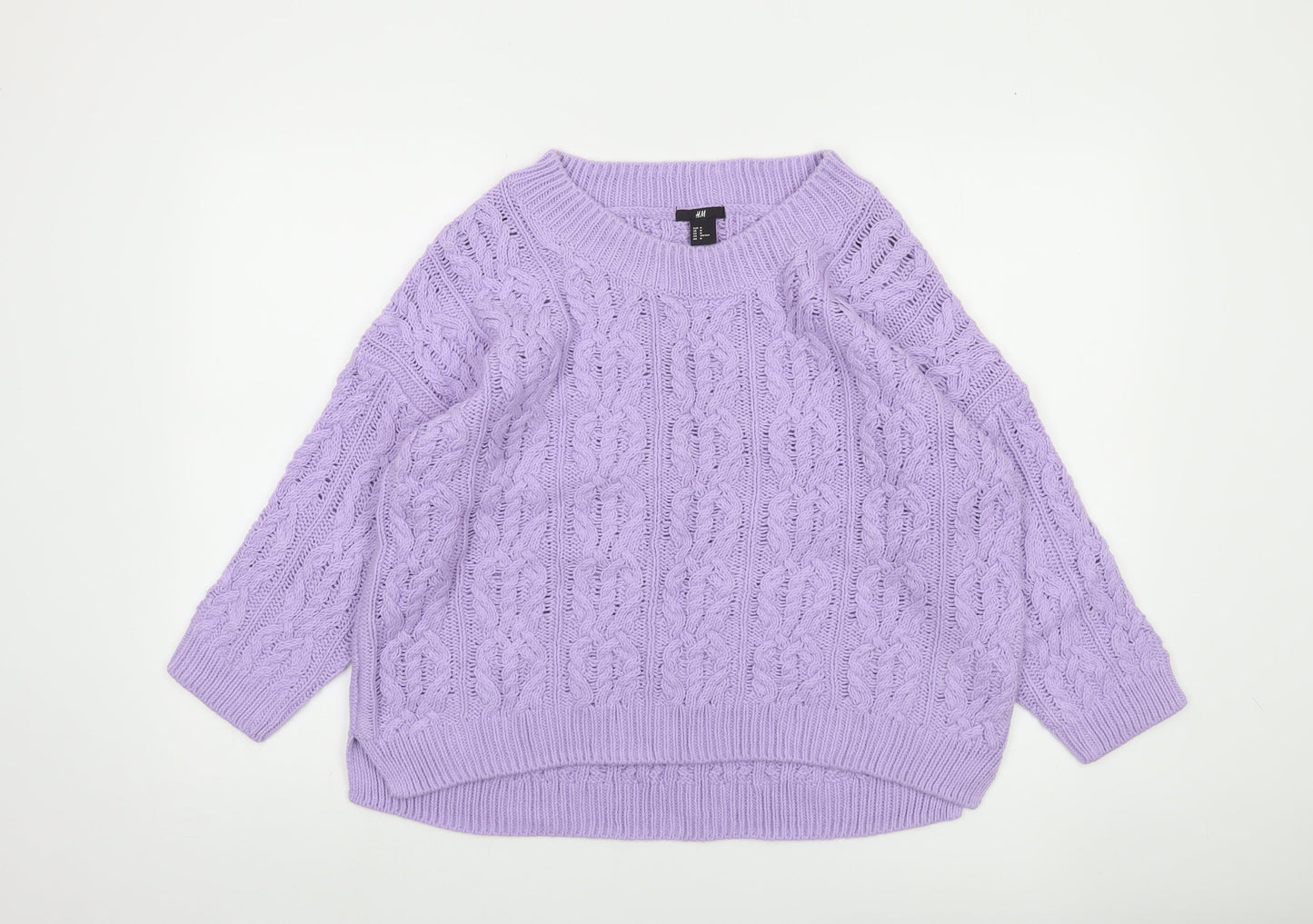 H&M Women’s Purple Cable-Knit Cotton Blend Jumper Size 12