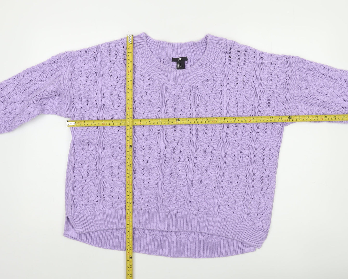 H&M Women’s Purple Cable-Knit Cotton Blend Jumper Size 12