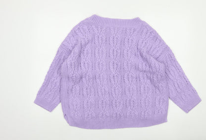 H&M Women’s Purple Cable-Knit Cotton Blend Jumper Size 12