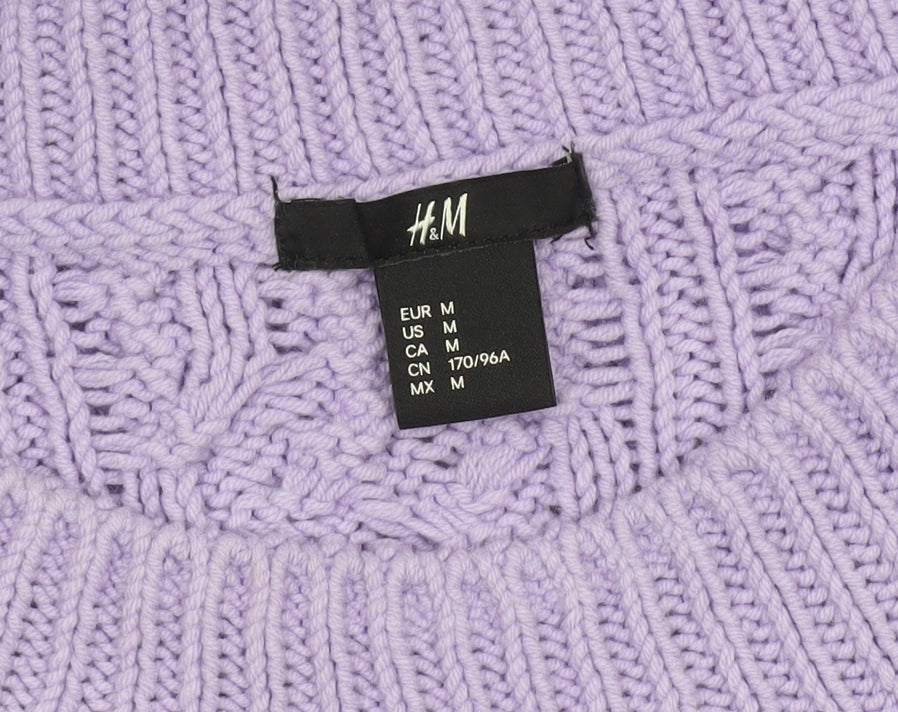 H&M Women’s Purple Cable-Knit Cotton Blend Jumper Size 12