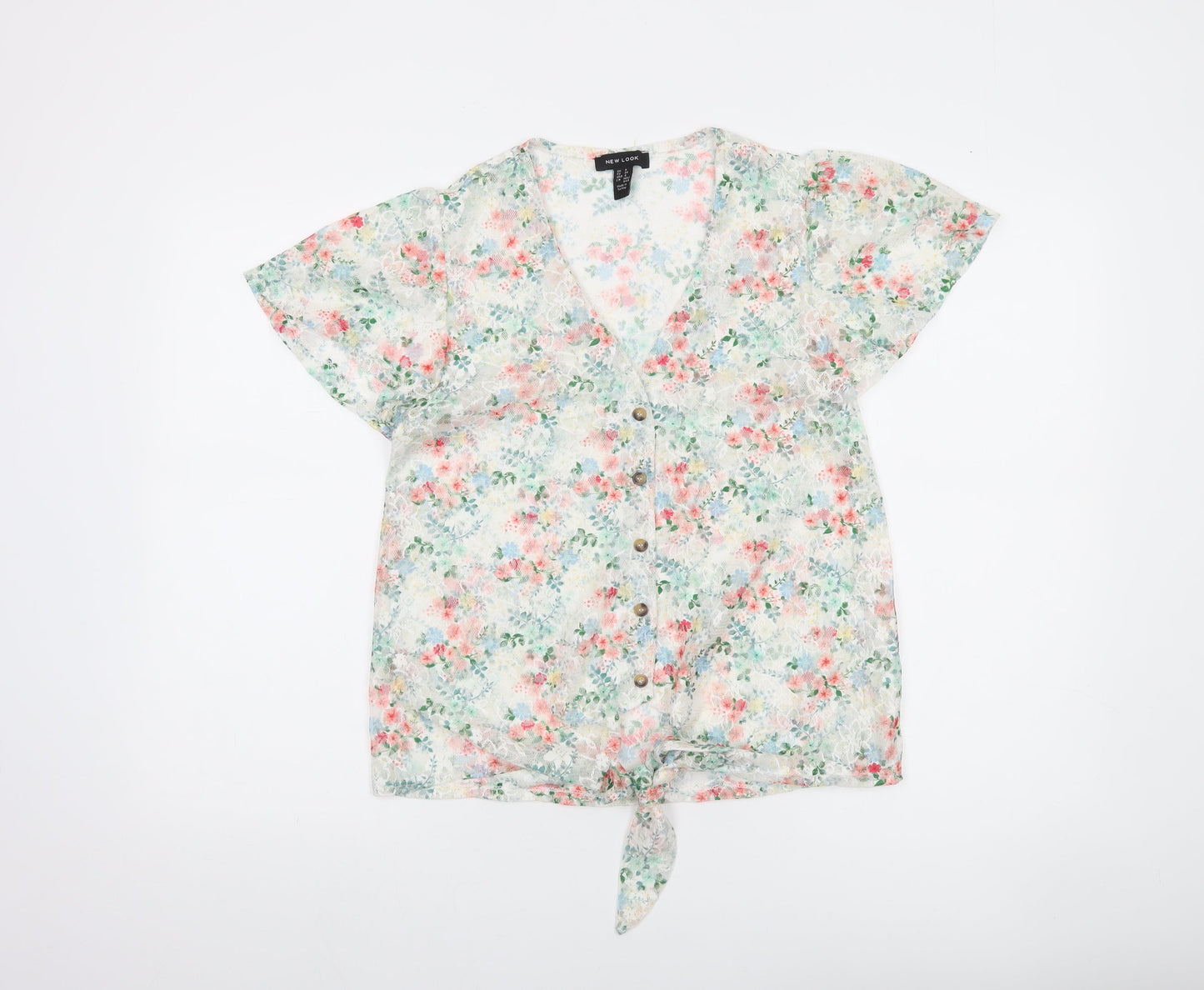 New Look Women's Multicoloured Floral Lace Cropped Blouse Size 8