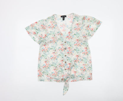 New Look Women's Multicoloured Floral Lace Cropped Blouse Size 8