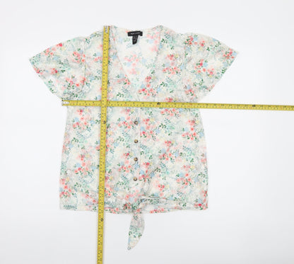 New Look Women's Multicoloured Floral Lace Cropped Blouse Size 8