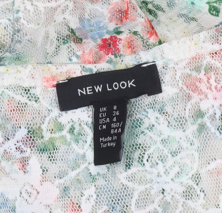 New Look Women's Multicoloured Floral Lace Cropped Blouse Size 8