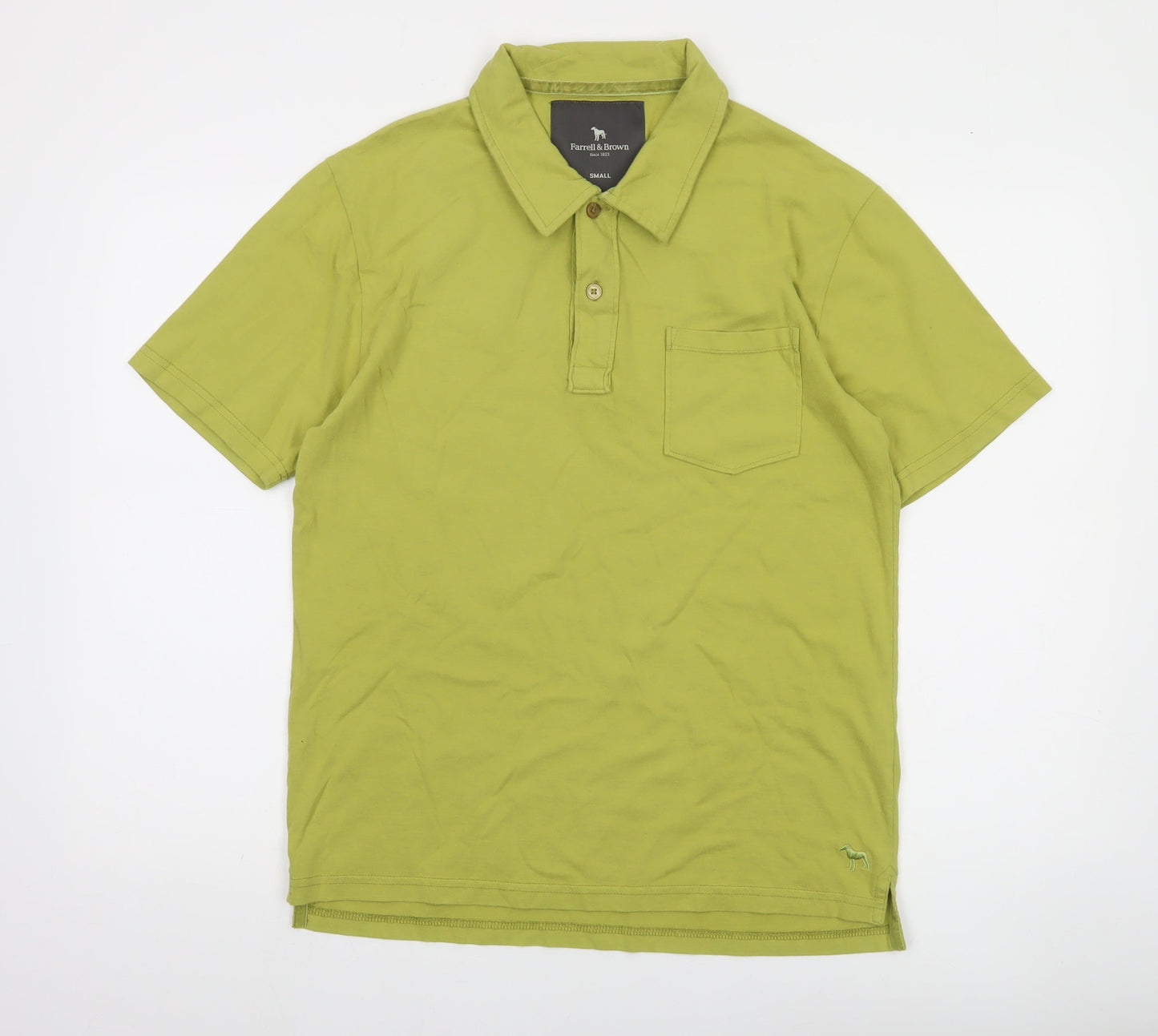 Farrell & Brown Mens Green Cotton Polo Shirt Small Regular Fit