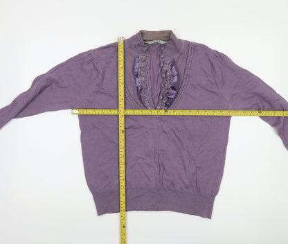 Sasha Women Purple Size 14 Ruffle V-Neck Long Sleeve Pullover Jumper