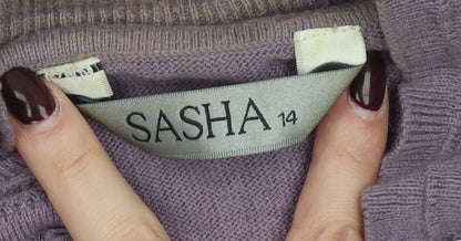 Sasha Women Purple Size 14 Ruffle V-Neck Long Sleeve Pullover Jumper