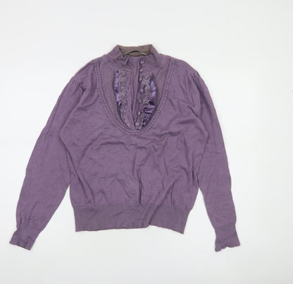 Sasha Women Purple Size 14 Ruffle V-Neck Long Sleeve Pullover Jumper