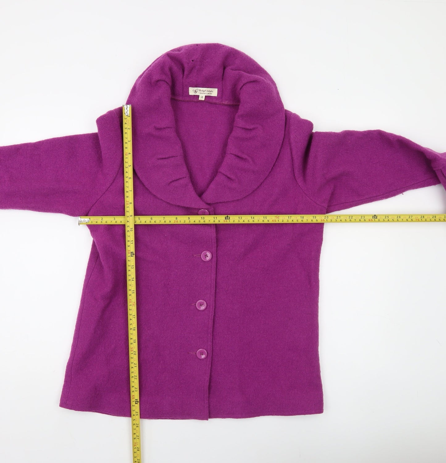 Clodagh Gallython Womens Purple Wool Jacket Size 14 Pleated Cuff