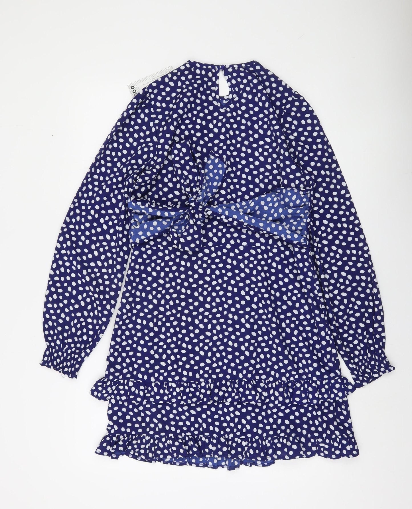 Boohoo Womens Blue Polka Dot Ruffle Wrap Dress Size 8