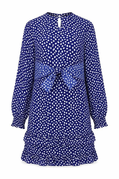 Boohoo Womens Blue Polka Dot Ruffle Wrap Dress Size 8