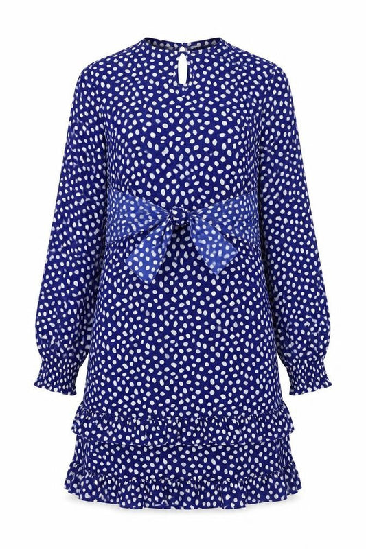 Boohoo Womens Blue Polka Dot Ruffle Wrap Dress Size 8