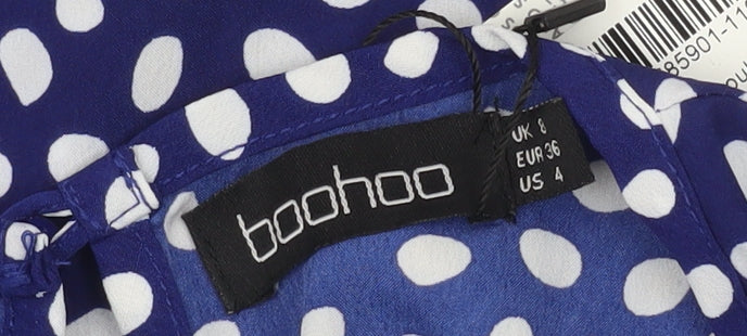 Boohoo Womens Blue Polka Dot Ruffle Wrap Dress Size 8