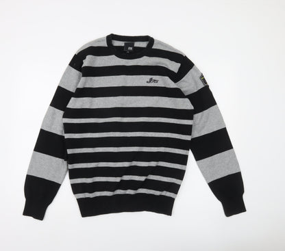Jack & Jones Mens Grey Black Striped Crew Neck Pullover Jumper XL