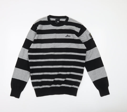 Jack & Jones Mens Grey Black Striped Crew Neck Pullover Jumper XL