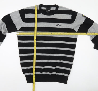 Jack & Jones Mens Grey Black Striped Crew Neck Pullover Jumper XL
