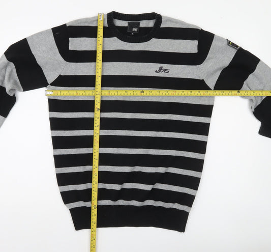 Jack & Jones Mens Grey Black Striped Crew Neck Pullover Jumper XL