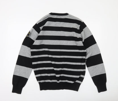 Jack & Jones Mens Grey Black Striped Crew Neck Pullover Jumper XL