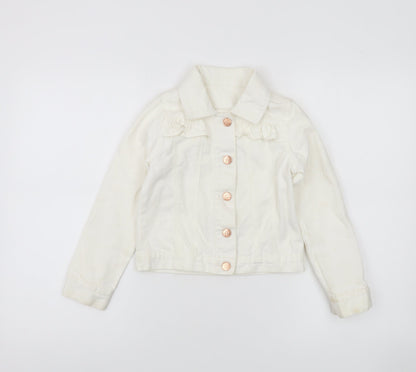 St. Bernard Girls Ivory Cotton Basic Jacket Age 7 Button-Up Ruffle Detail
