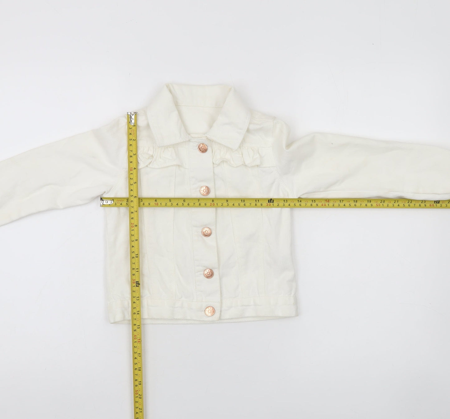 St. Bernard Girls Ivory Cotton Basic Jacket Age 7 Button-Up Ruffle Detail