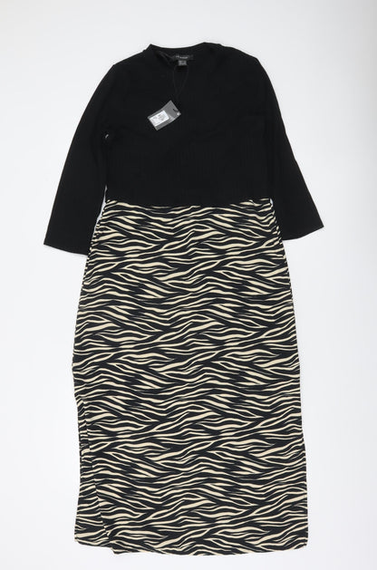 Primark Women’s Black Zebra Print Midi Bodycon Dress Size 6